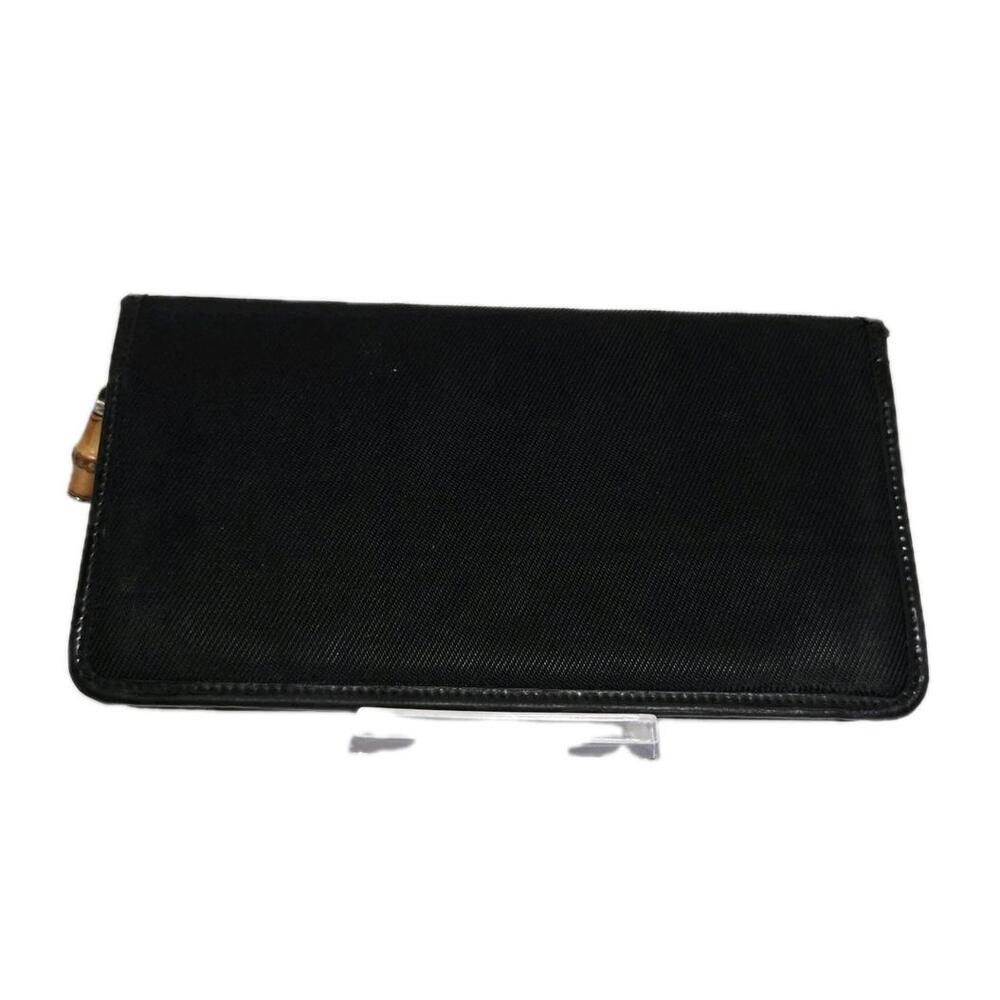 Gucci Long Wallet Bamboo Nylon Enamel Zip Black